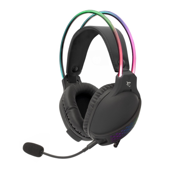 czarne słuchawki gamingowe White Shark OX z odłączanym mikrofonem i RGB